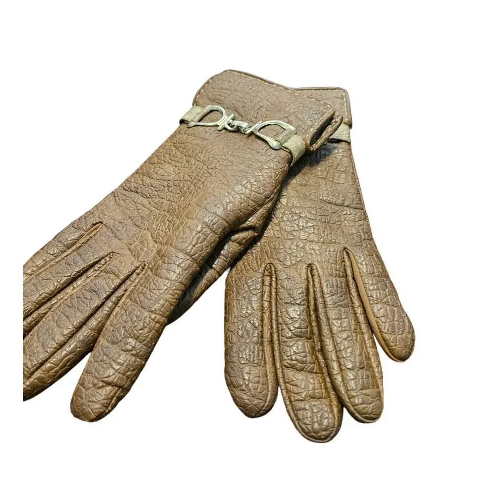 Vintage Brown Leather Sherpa Lined Gloves Adult Small